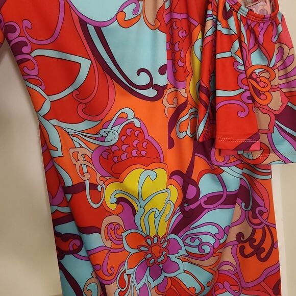 Trina by Trina Turk Floral Multicolor Cutout Sleeves Dress Size XL - Picture 5 of 9